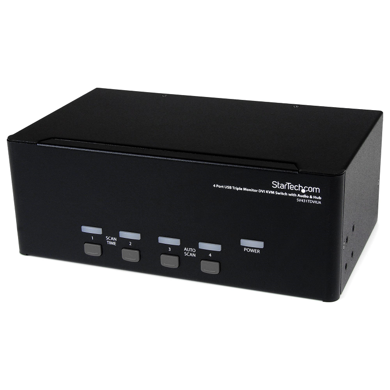StarTech SV431TDVIUA 4 Port Triple Monitor DVI USB KVM Switch with Audio & USB 2.0 Hub